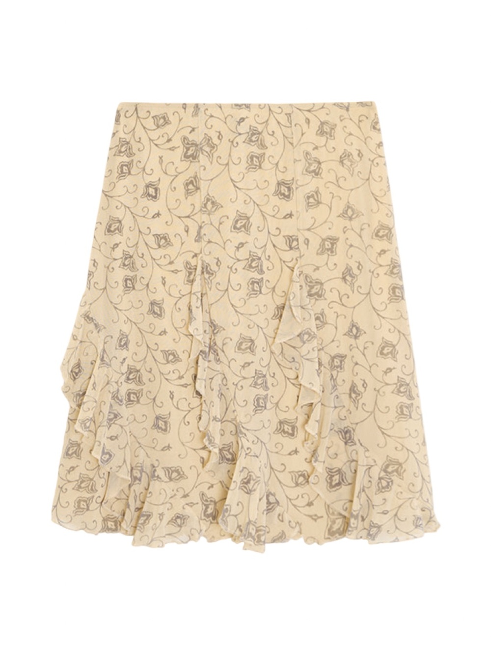 Motel Luisa Flocked Ruffled Midi Skirt in Winding Ivy Pale Yellow NWT Size S